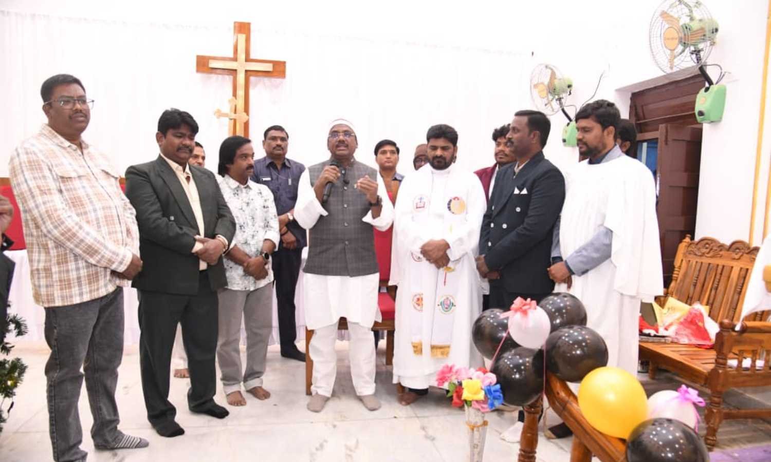 Vivek Venkatswamy attends Christmas Eve services in Mancherial
