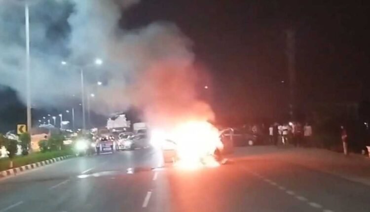 Car fire at Shamshabad halts NH-44 traffic