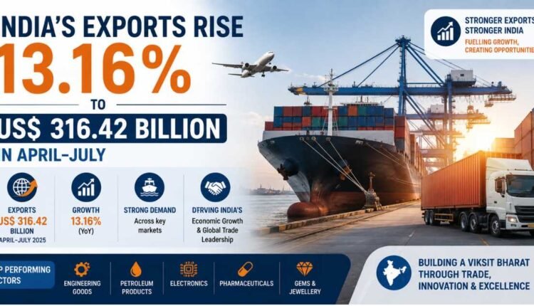 India’s exports rise 13.16% in April-July 2026